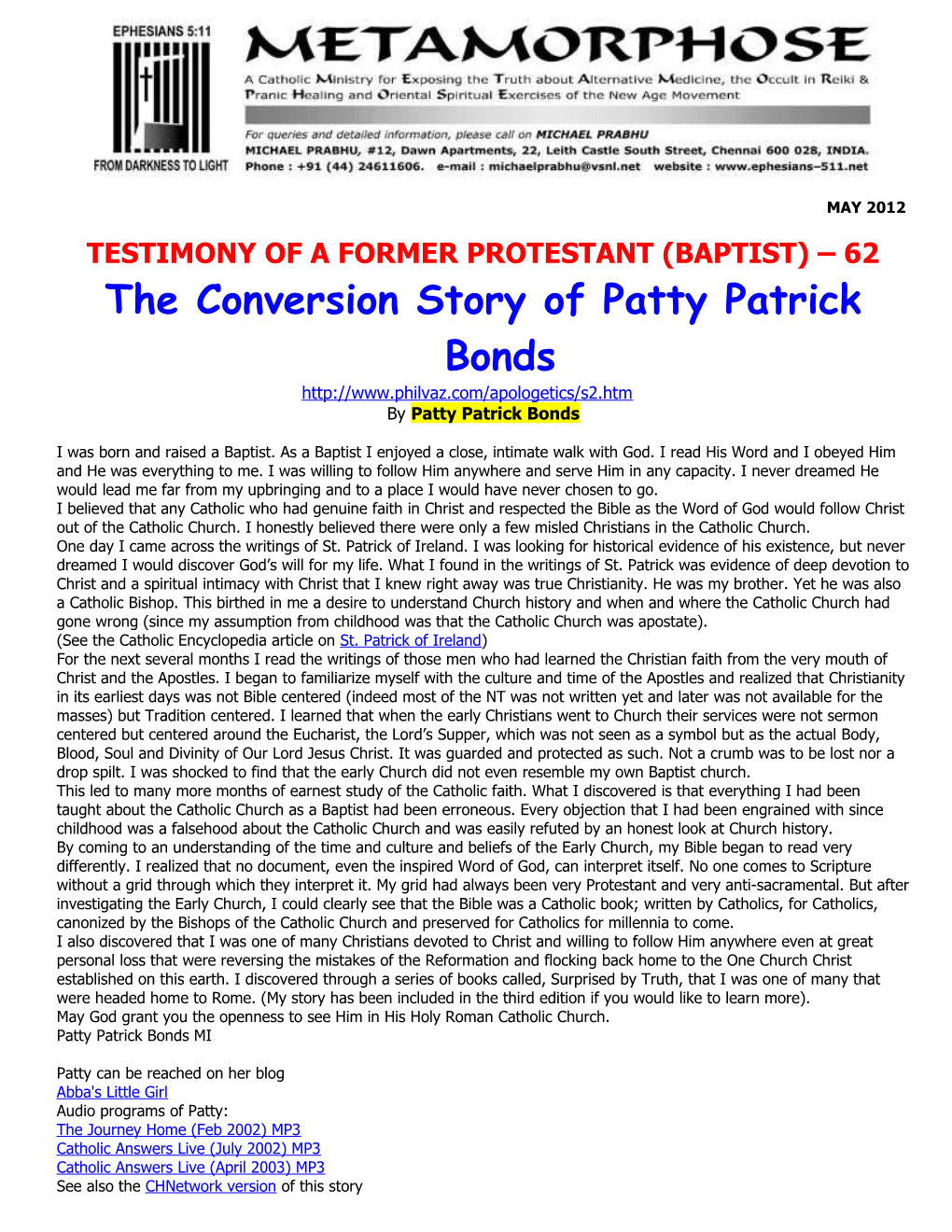 Testimony of a Former Protestant (Baptist) 62