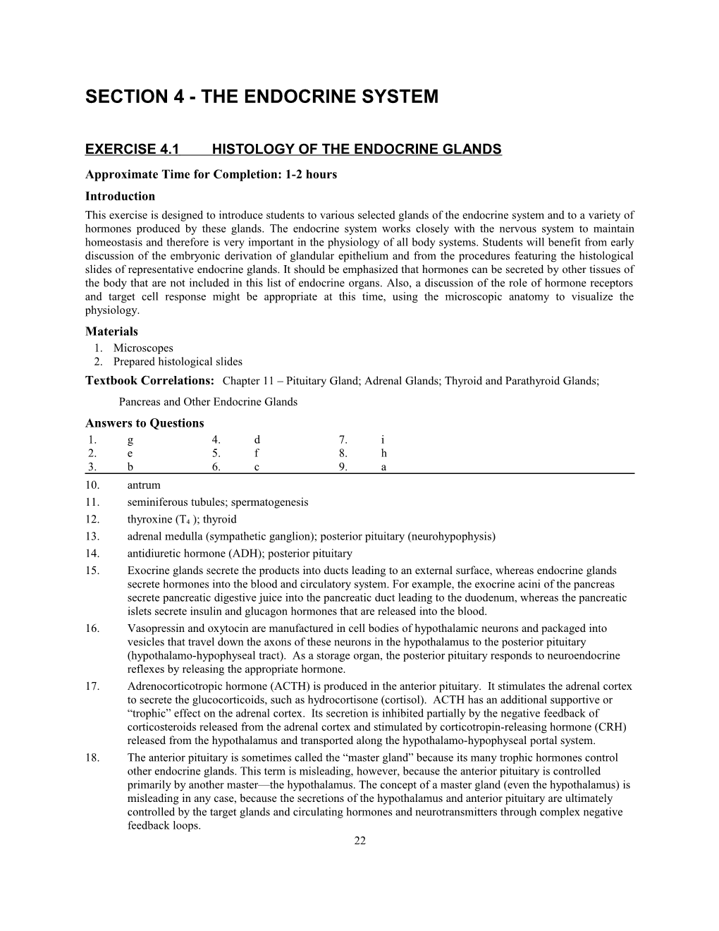 Section 4 - the Endocrine System