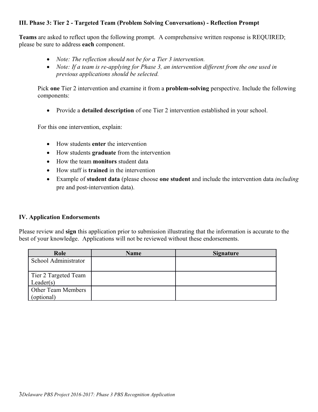 Phase 3 Positive Behavioral Support (PBS) Recognition Application