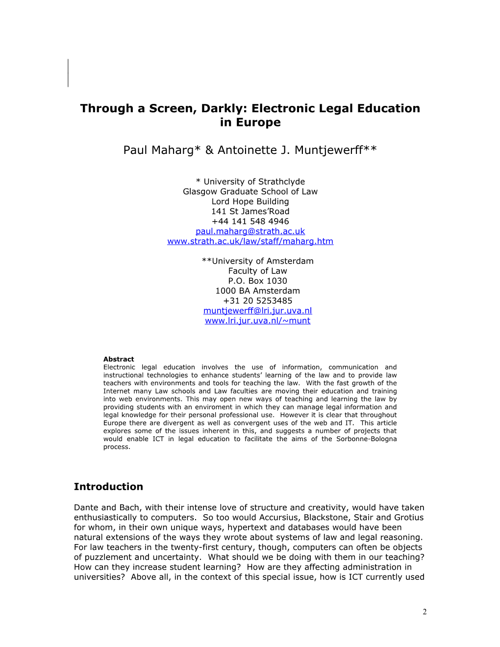 Electronic Legal Education in Europe
