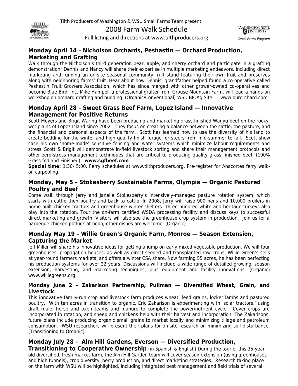 Monday April 14 Nicholson Orchards, Peshastin Orchard Production, Marketing and Grafting