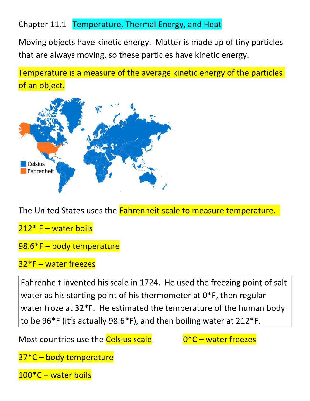 Chapter 11.1 Temperature, Thermal Energy, and Heat