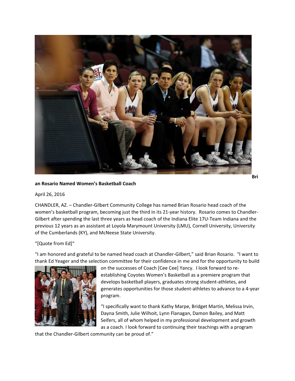 Brian Rosario Named Women S Basketball Coach