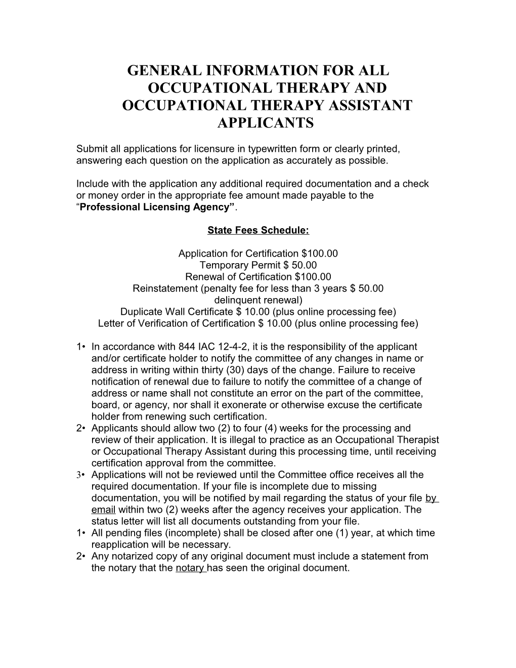 General Information for All Occupational Therapy and Occupational Therapy Assistant Applicants