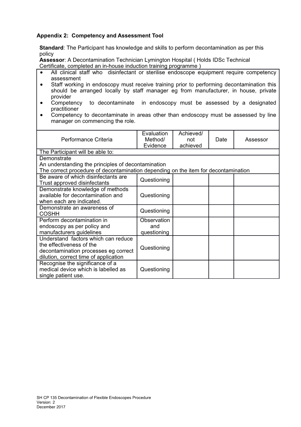 Appendix 2: Competency and Assessment Tool