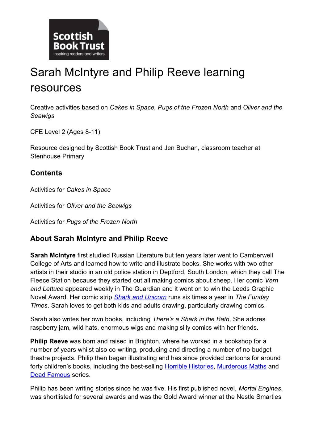 Sarah Mcintyre and Philip Reeve Learning Resources