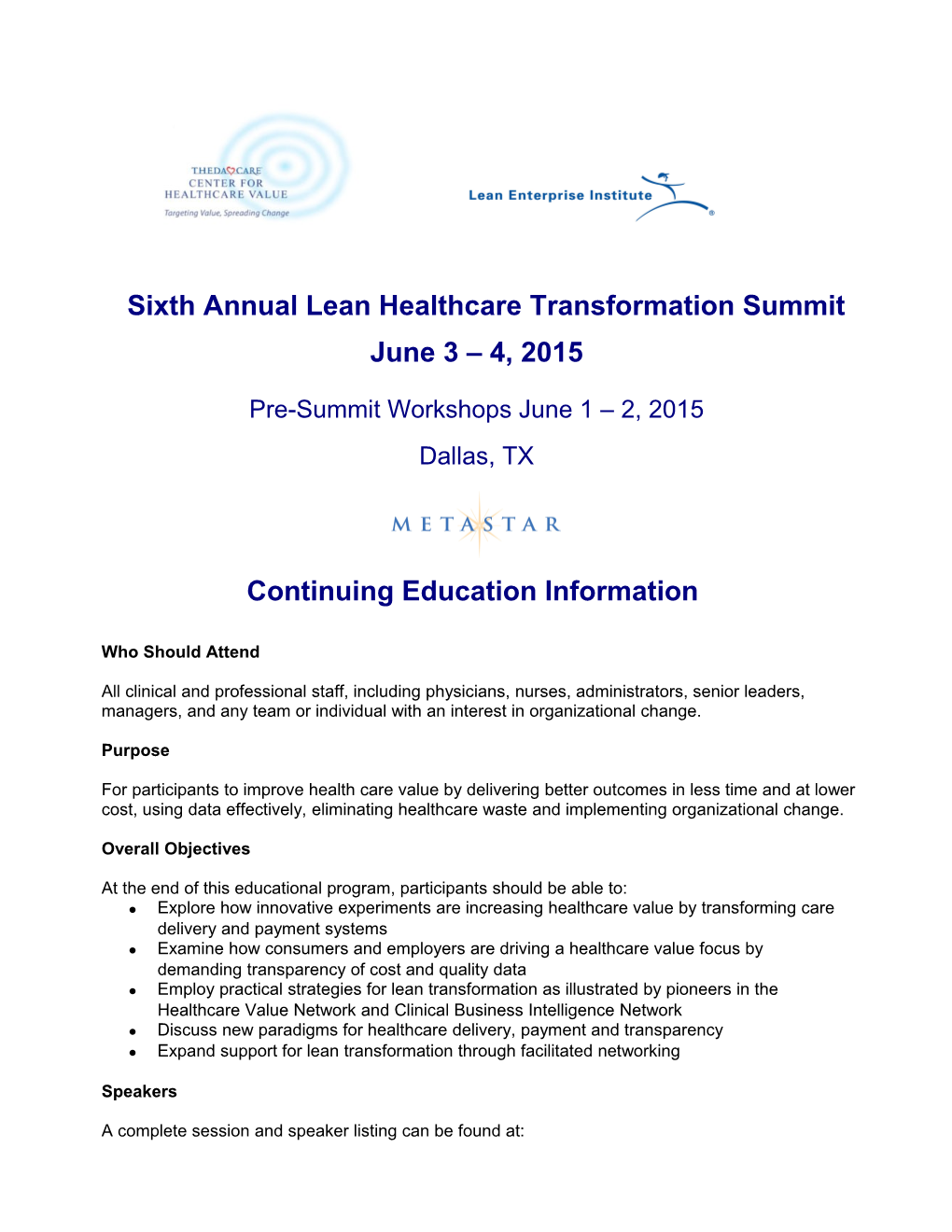 Sixthannual Lean Healthcare Transformation Summit