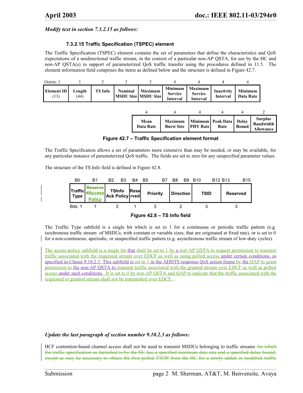 Proposed Normative Text for Transmission of Traffic Streams Using Contention Based Channel