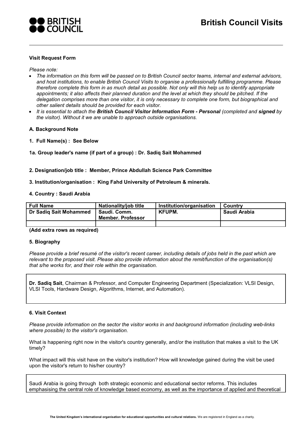 Visitor Information Request Form