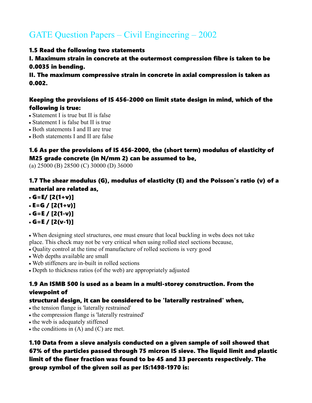 GATE Question Papers Civil Engineering 2002