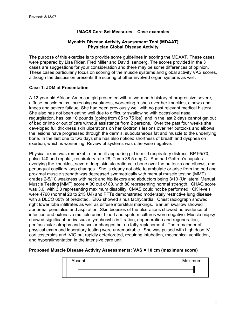 IMACS Core Set Measures Case Examples, Myositis Disease Activity Assessment Tool (MDAAT)