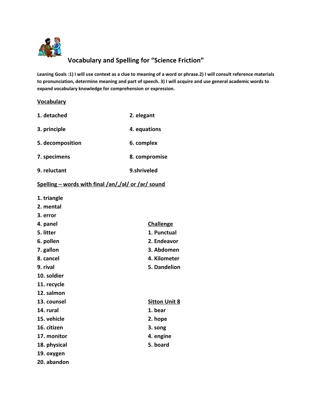 Spelling Words with Final /Ən/,/Əl/ Or /Ər/ Sound