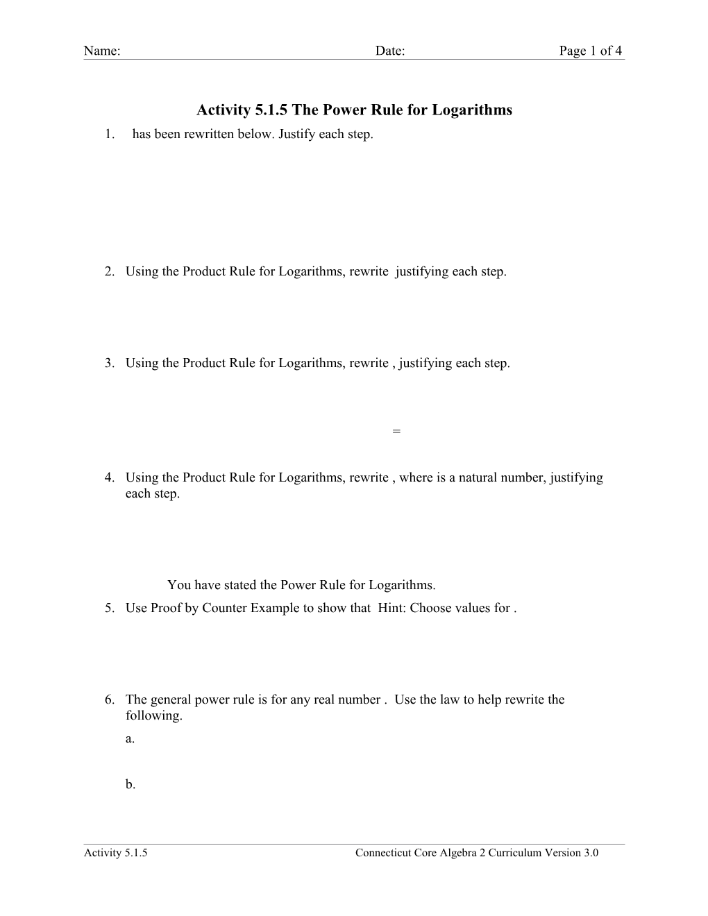 Activity 5.1.5 the Power Rule for Logarithms