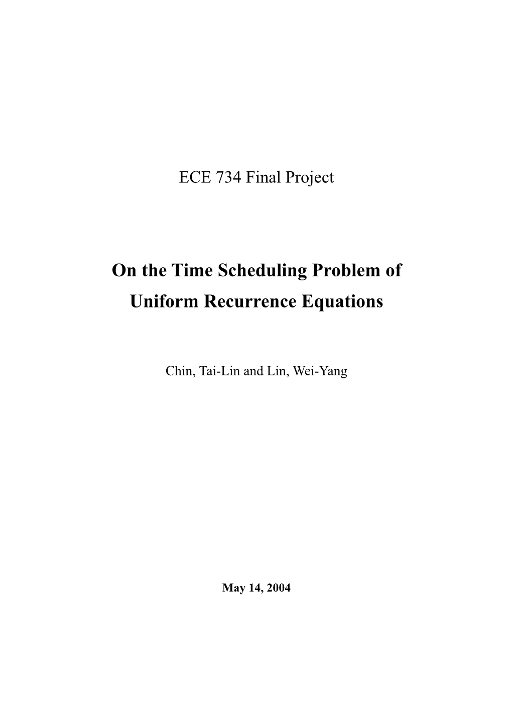 On the Time Scheduling Problem Of