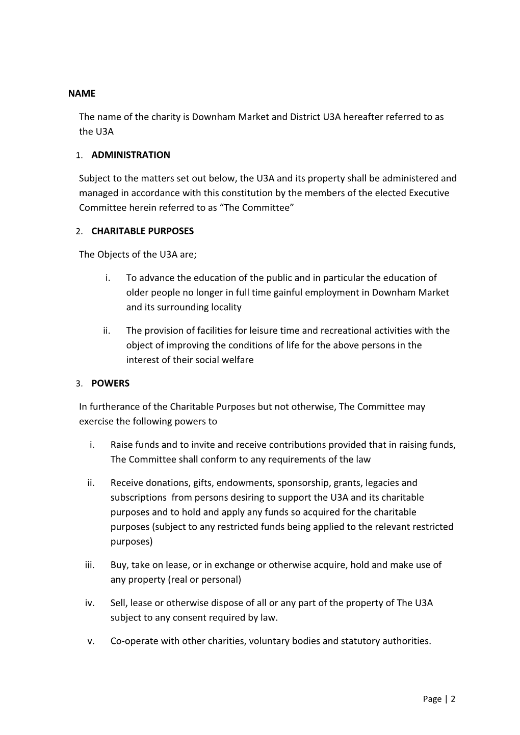 Constitution of the Downham Market and District