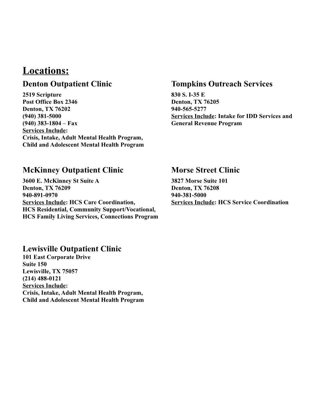 Denton Outpatient Clinictompkins Outreach Services