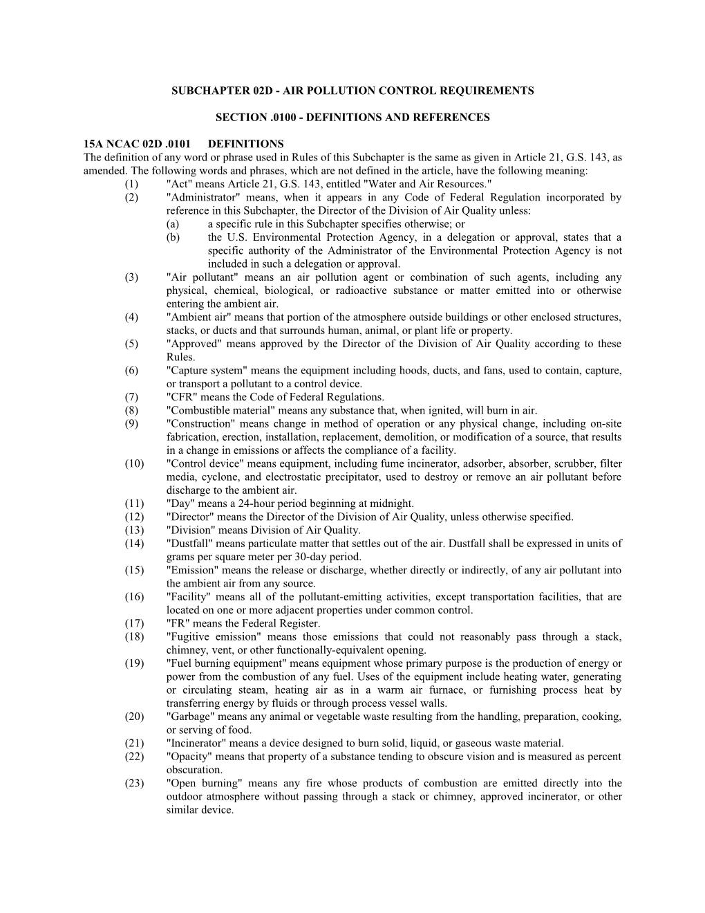 Subchapter 02D - Air Pollution Control Requirements