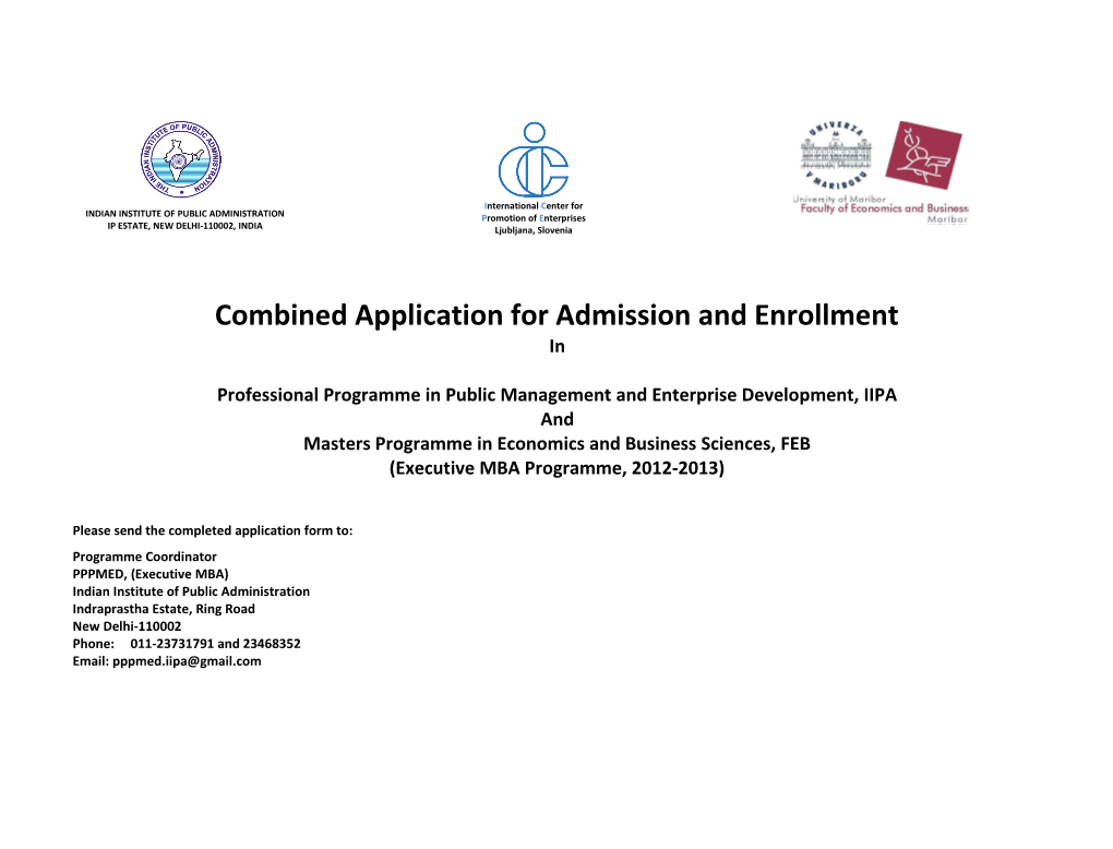 Combined Application for Admission and Enrollment
