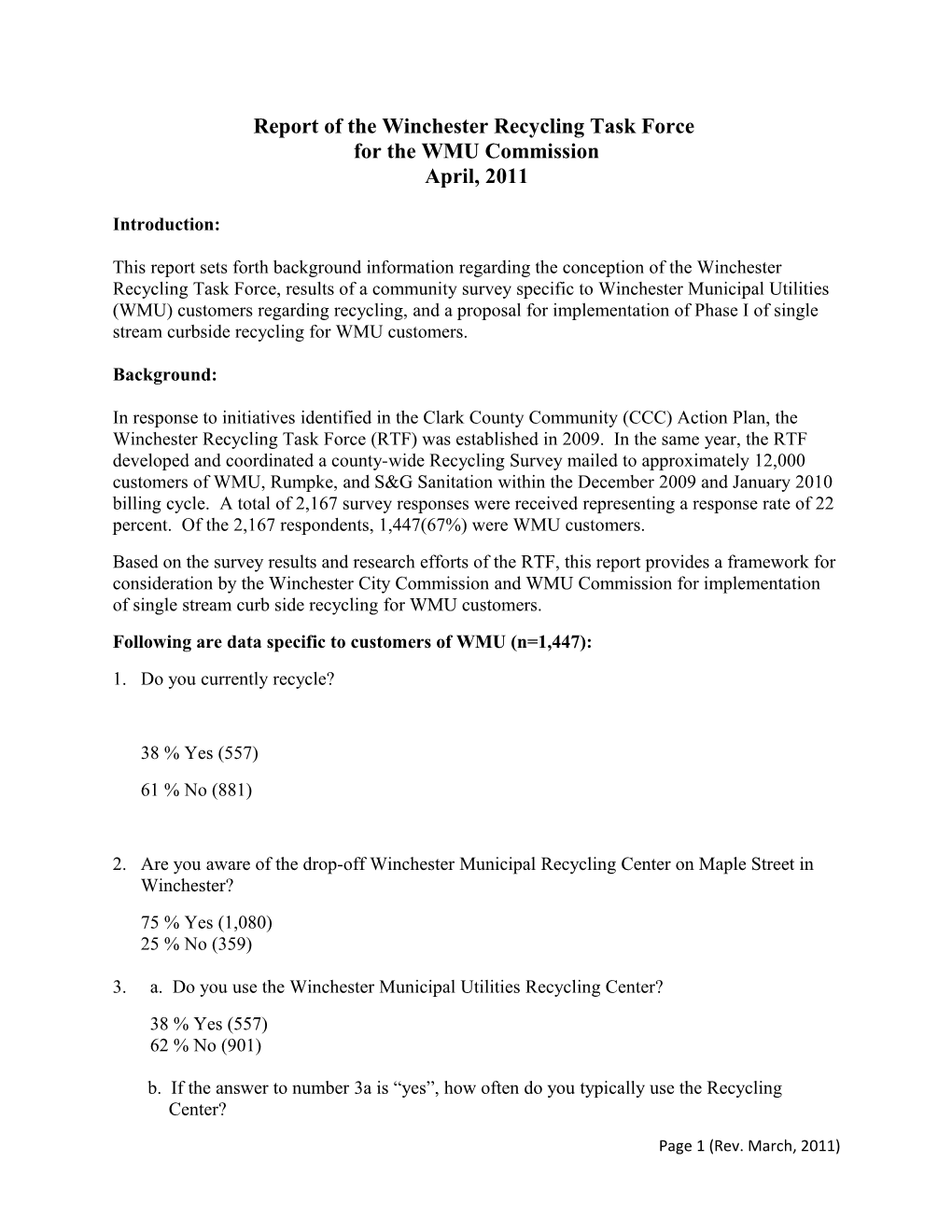 Report of the Winchester Recycling Task Force