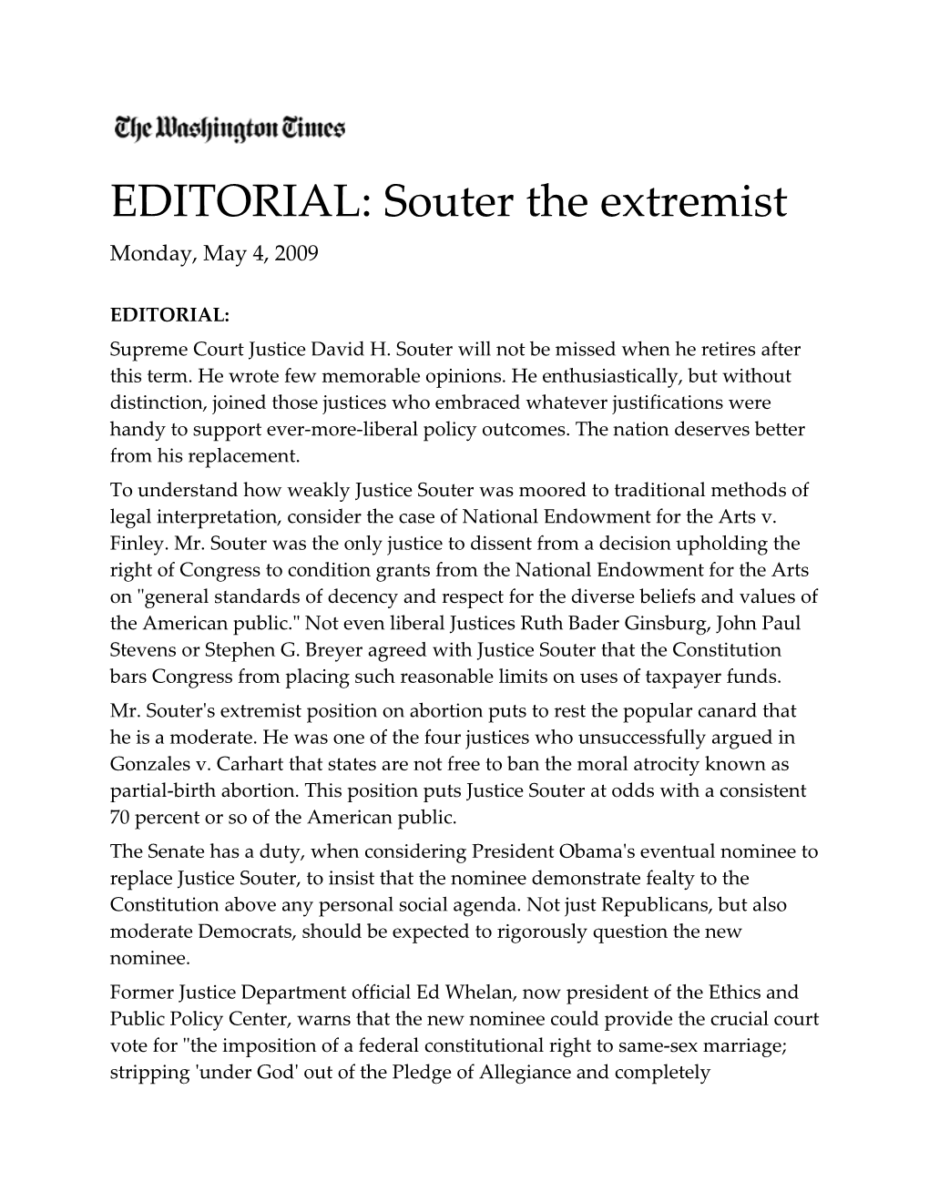 EDITORIAL: Souter the Extremist