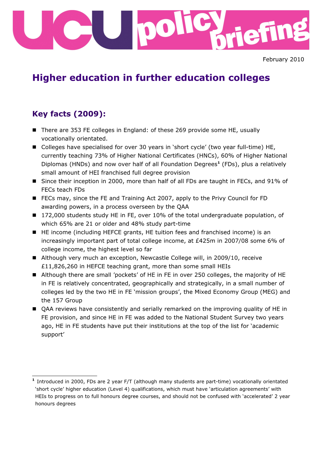 Higher Education in Further Education Colleges