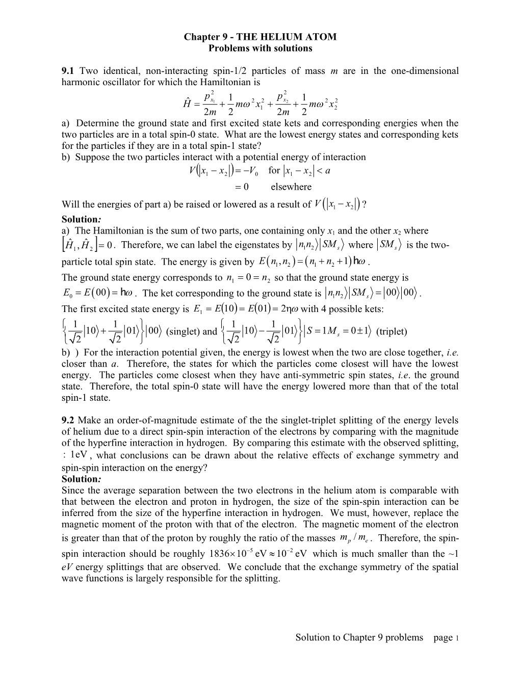 Ch 9 - the HELIUM ATOM - Probs