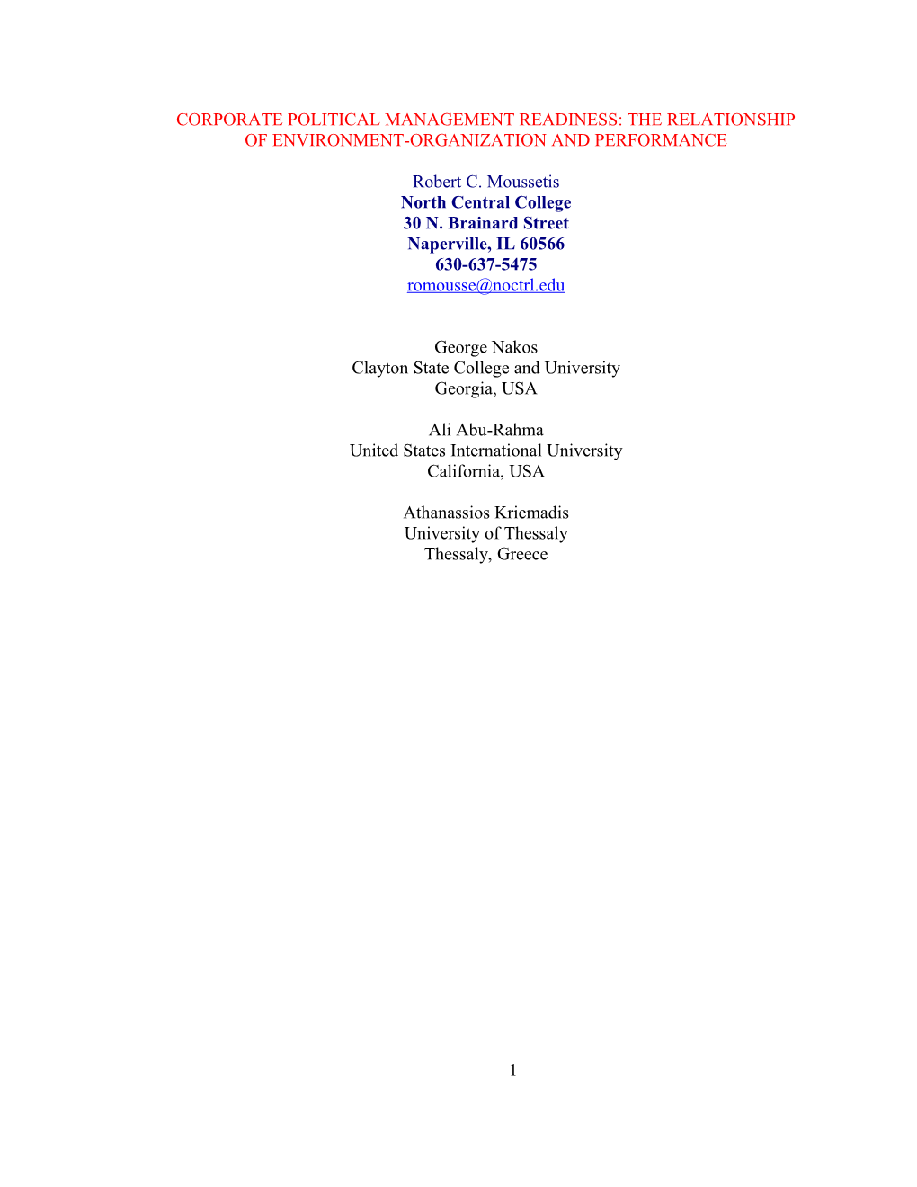 Abstract: This Paper Presents a Preliminary Empirical Investigation of Corporate Political