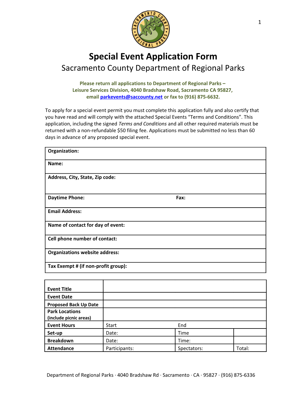 Special Eventapplication Form