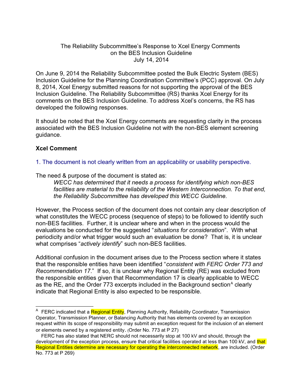 RS Response to Psco Comments on the BES Inclusion Guideline 7-14-1204