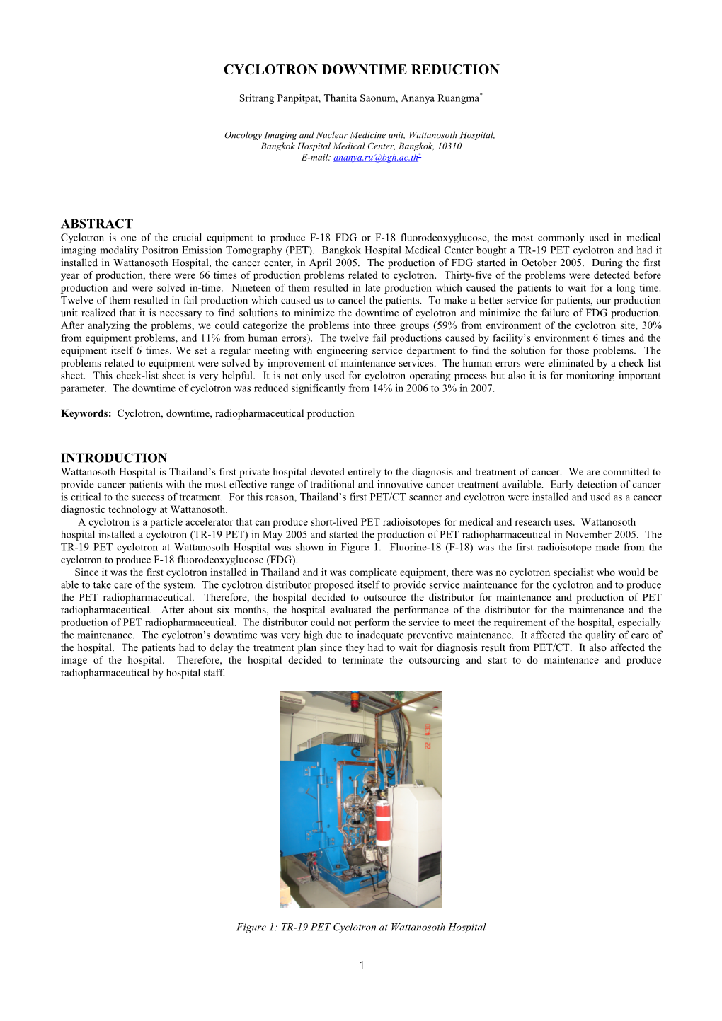 Cyclotron Downtime Reduction