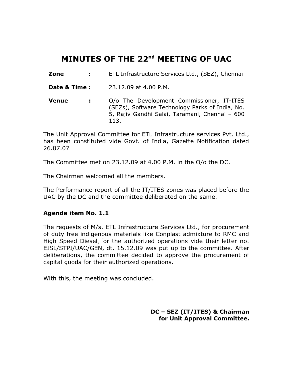 Minutes of the 10Th Meeting of Uac