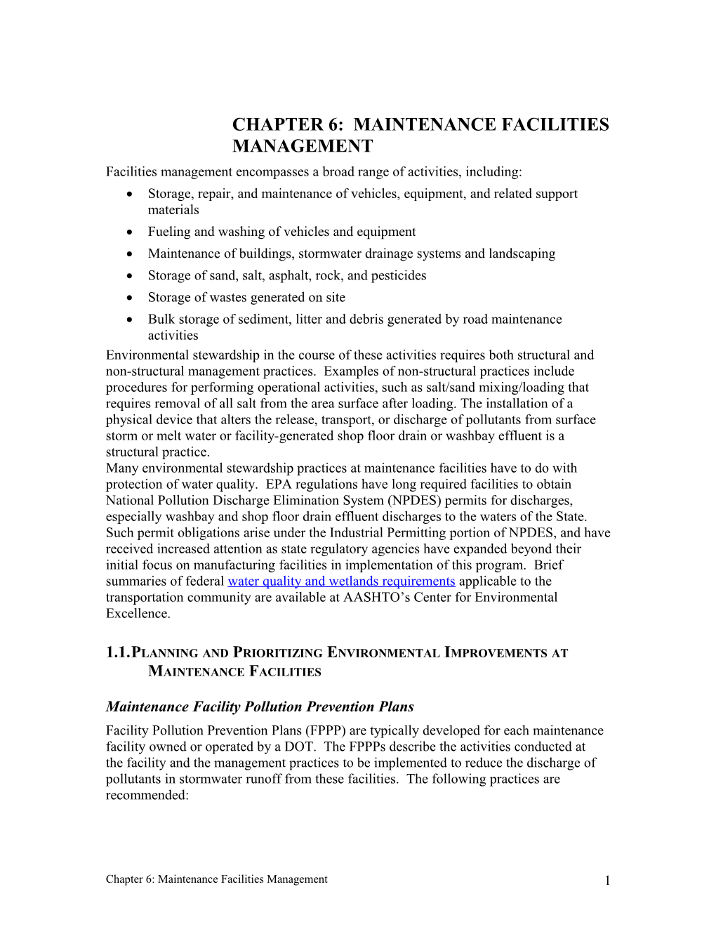 Chapter 6: Maintenance Facilities Management