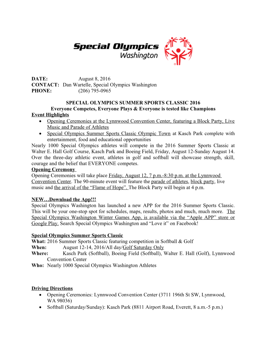 Special Olympics Summer Sports Classic 2016