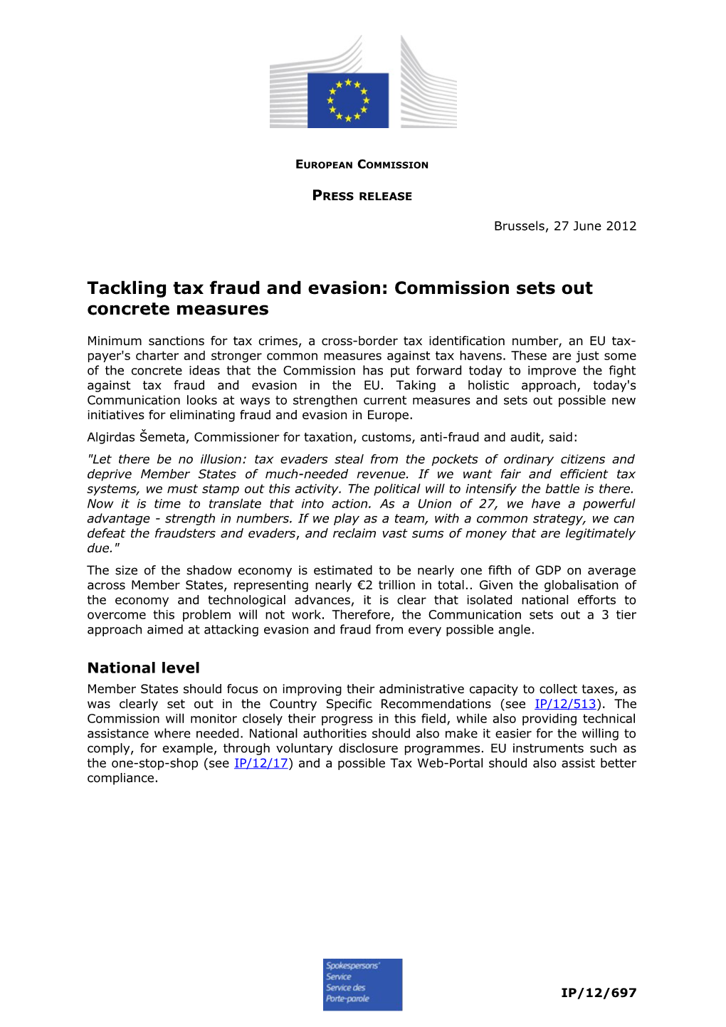 Tackling Tax Fraud and Evasion: Commission Sets out Concrete Measures