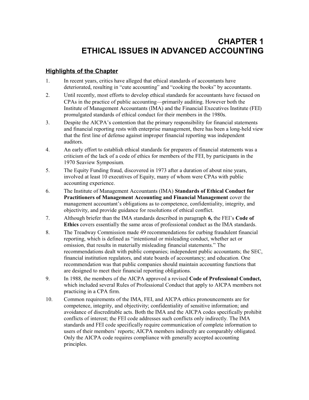 Ethical Issues in Advanced Accounting