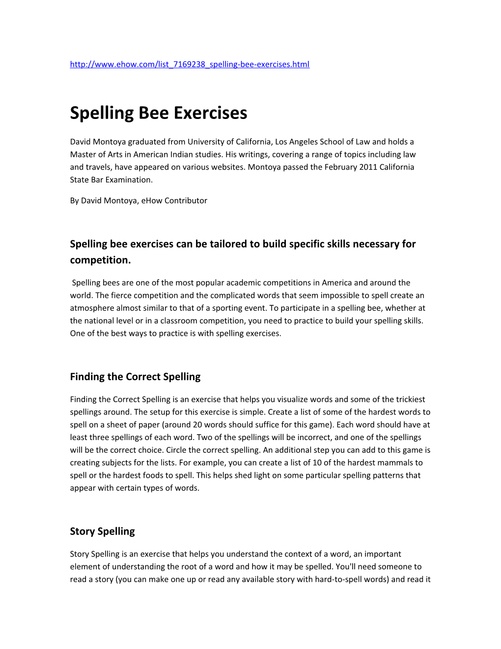 Spelling Bee Exercises