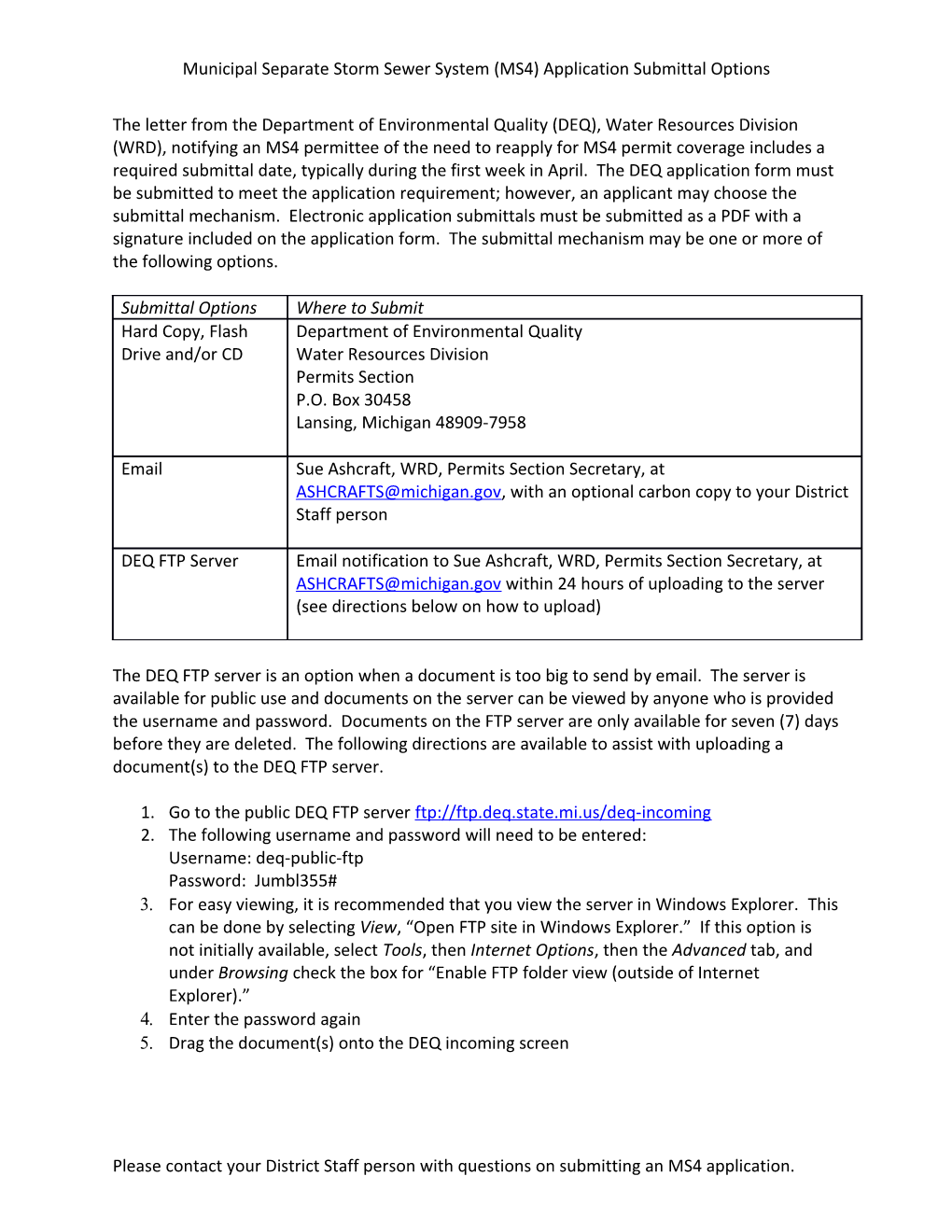 Municipal Separate Storm Sewer System (MS4) Application Submittal Options