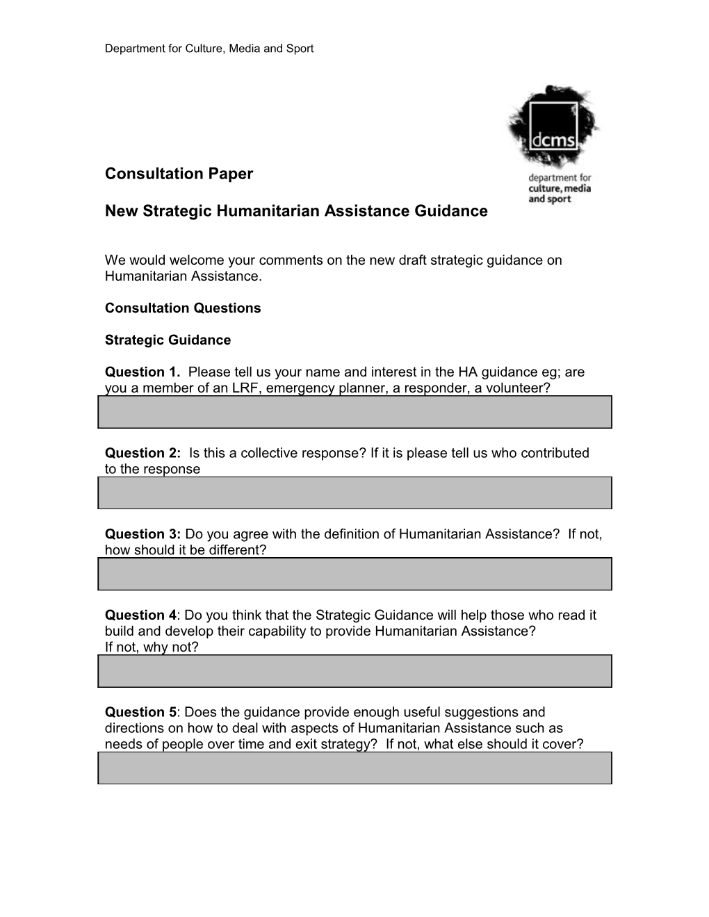 New Strategic Humanitarian Assistance Guidance