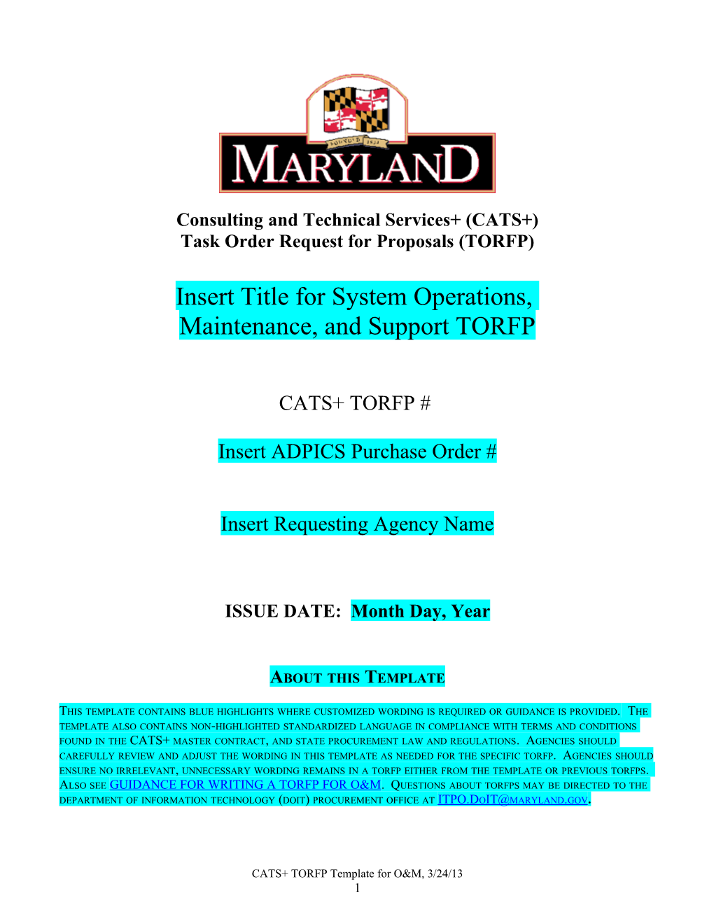 CATS+ TORFP Template for Operations, Maintenance and Support
