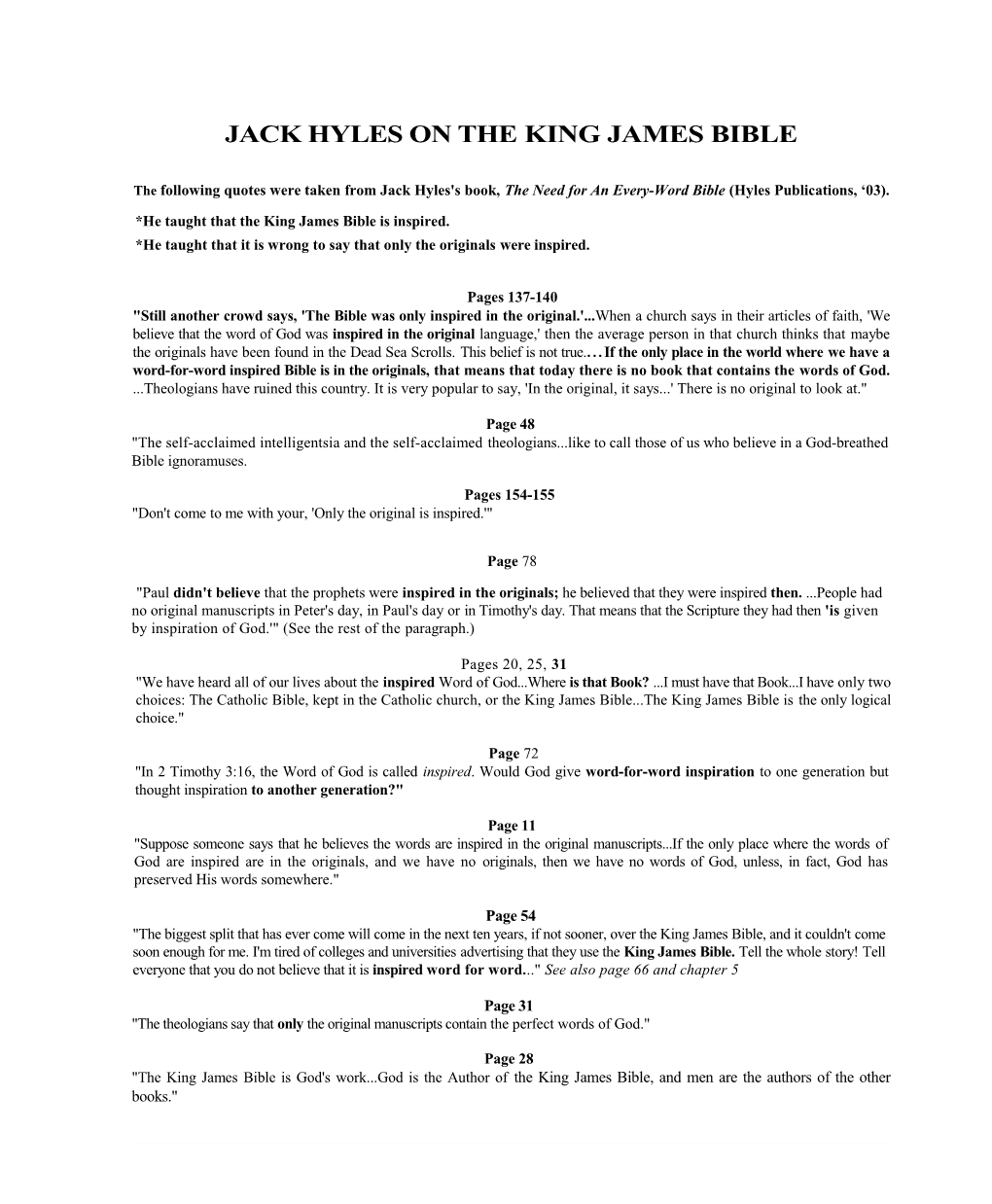 Jack Hyles on the King James Bible