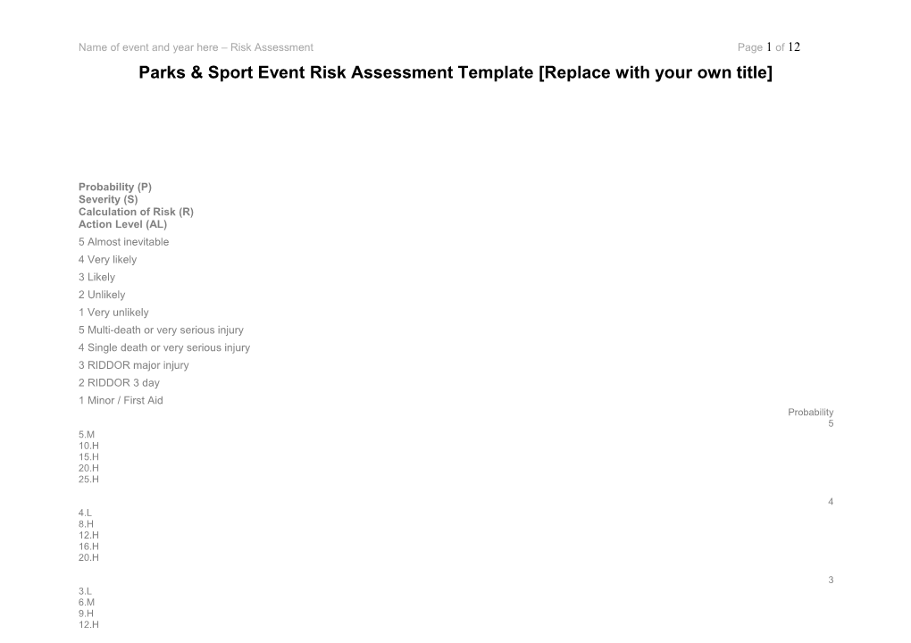 Parks & Sport Event Risk Assessment