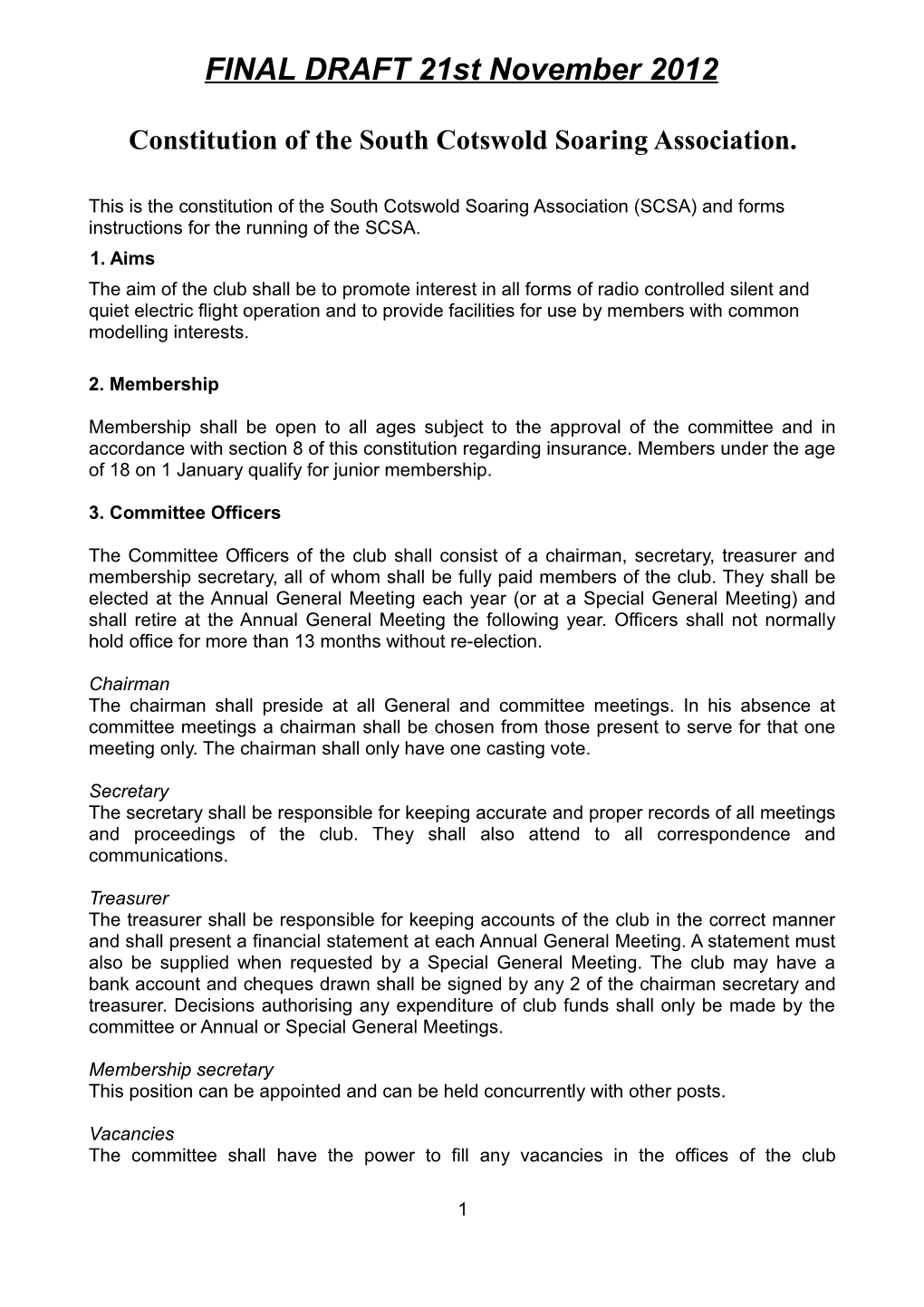 Constitution of the South Cotswold Soaring Association