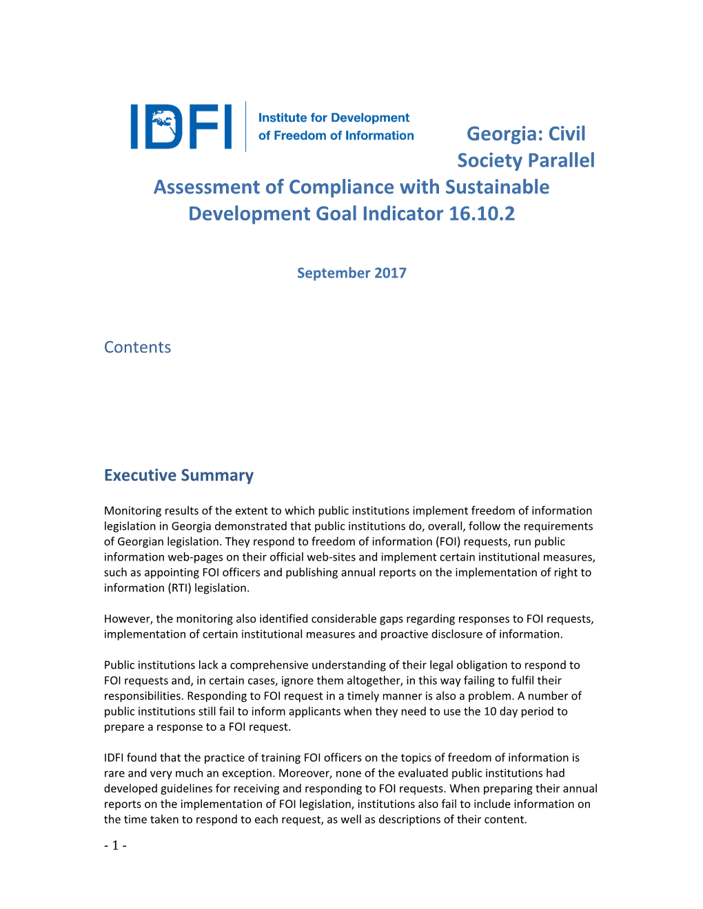 Georgia: Civil Society Parallel Assessment of Compliance with Sustainable Development