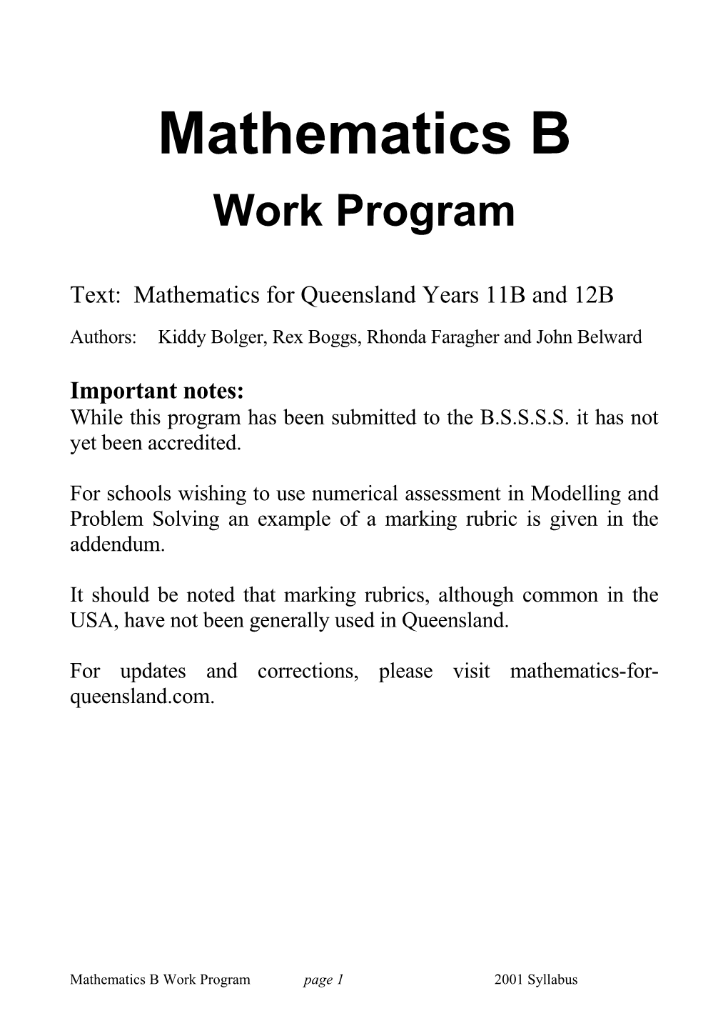 Text: Mathematics for Queensland Years 11B and 12B