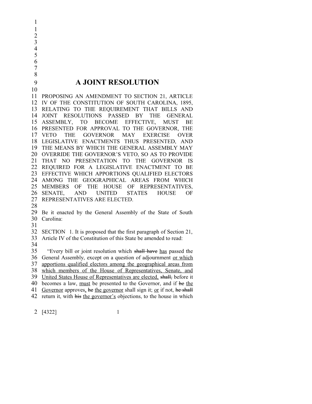 2001-2002 Bill 4322: Reapportionment of Election Districts for Senate, House of Representatives