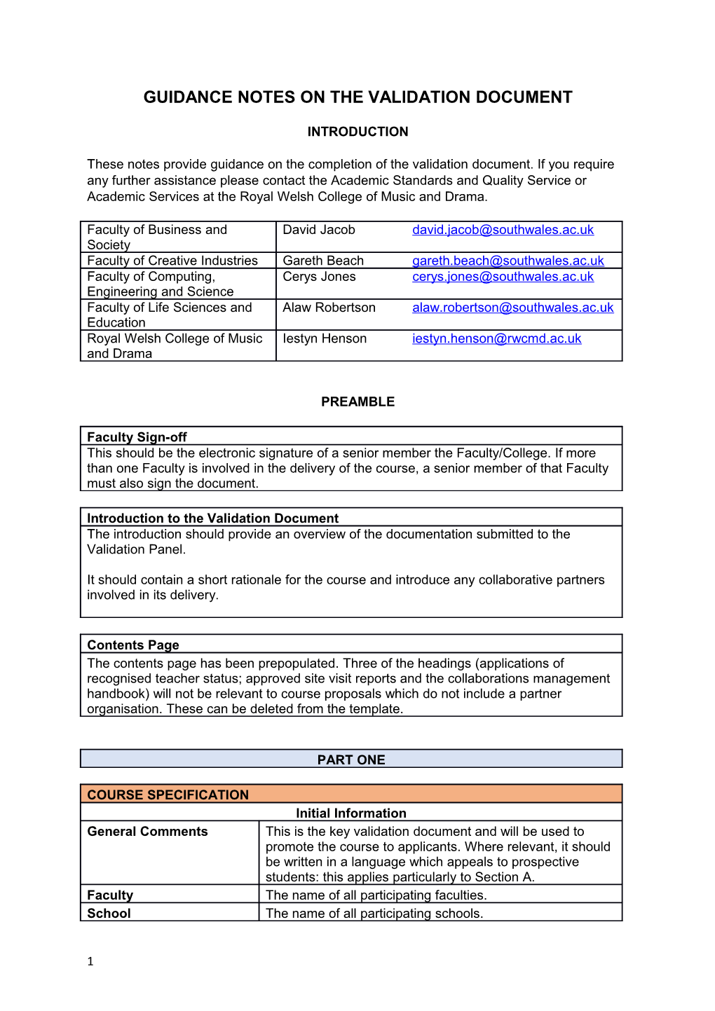 Guidance Notes on the Validation Document
