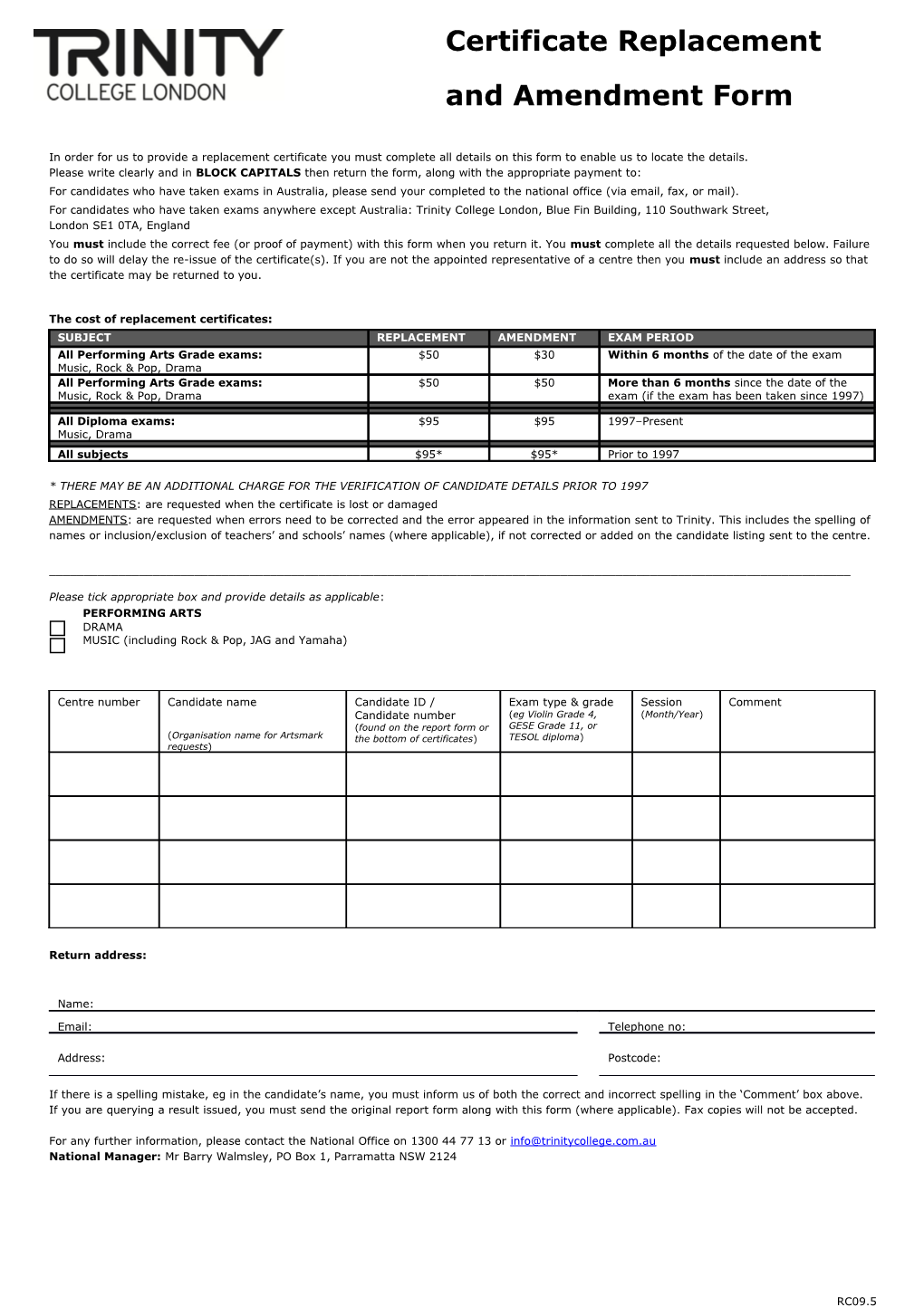 And Amendment Form