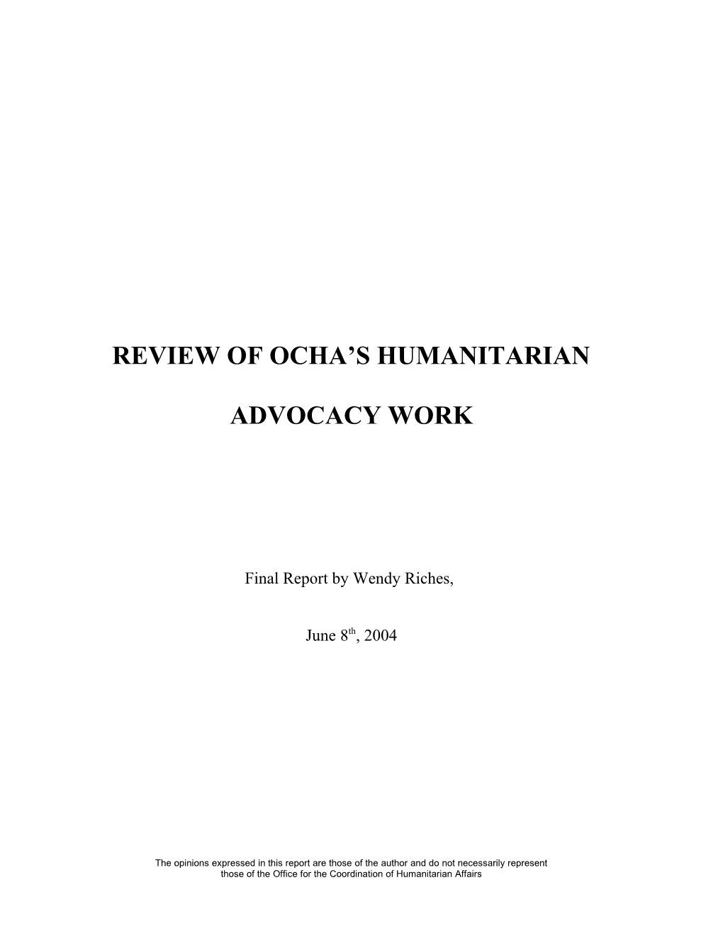 Review of OCHA's Humanitarian Advocacy Work