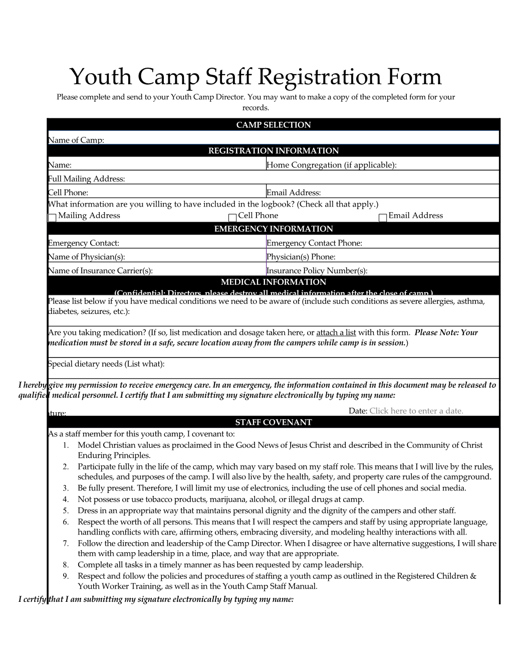 Camp Remote Reunion Registration Form - 2008