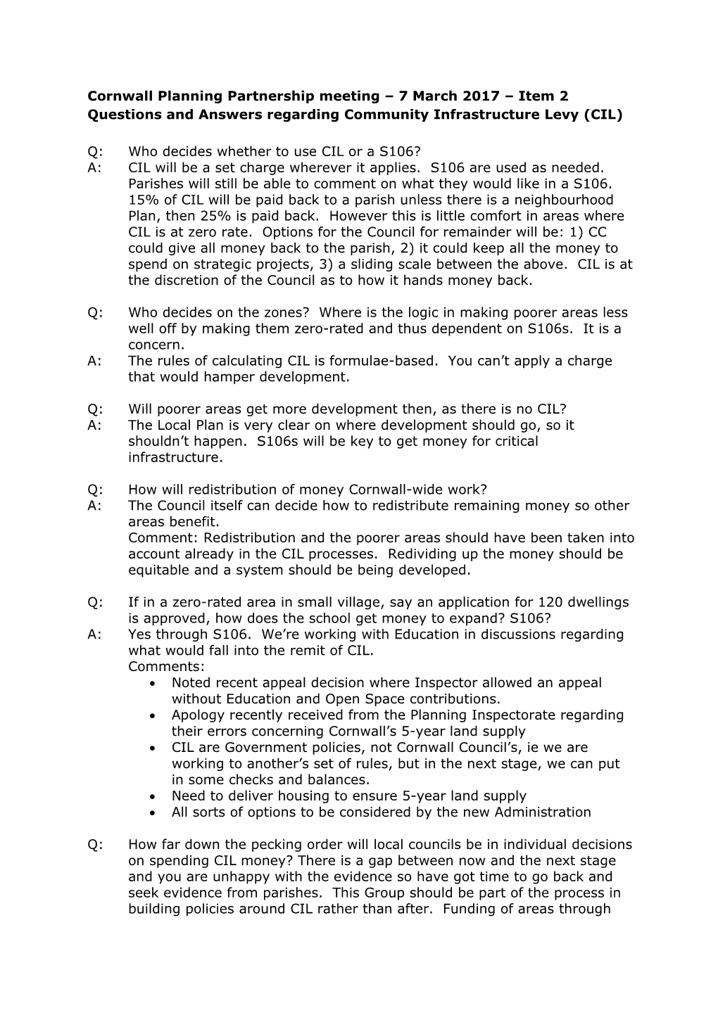 Questions and Answers Regarding Community Infrastructure Levy (CIL)